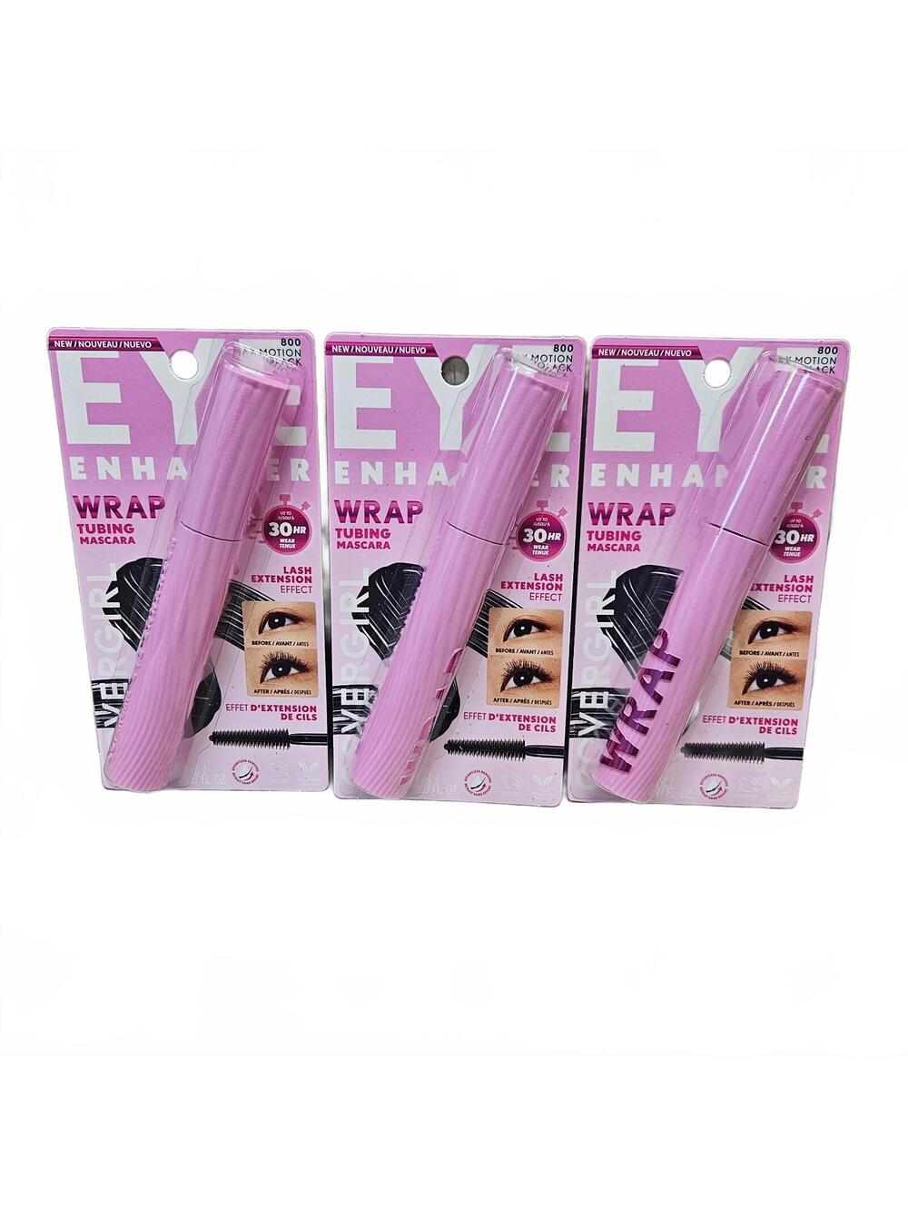 New Lot Of 3 CoverGirl Eye Enhancer Wrap Tubing Mascara Max Motion Black 800
